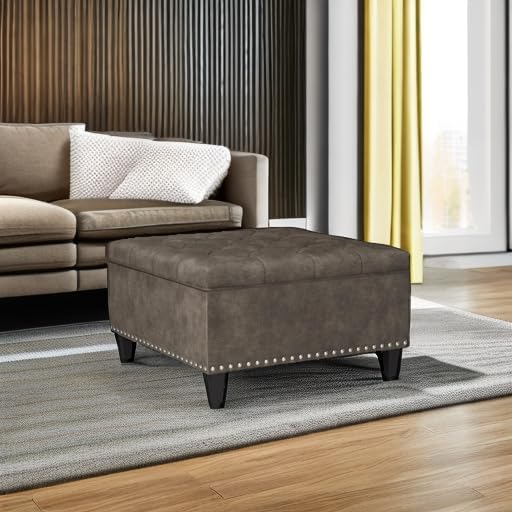 Storage Ottoman with Wood Legs for Living Room (Black Gray)