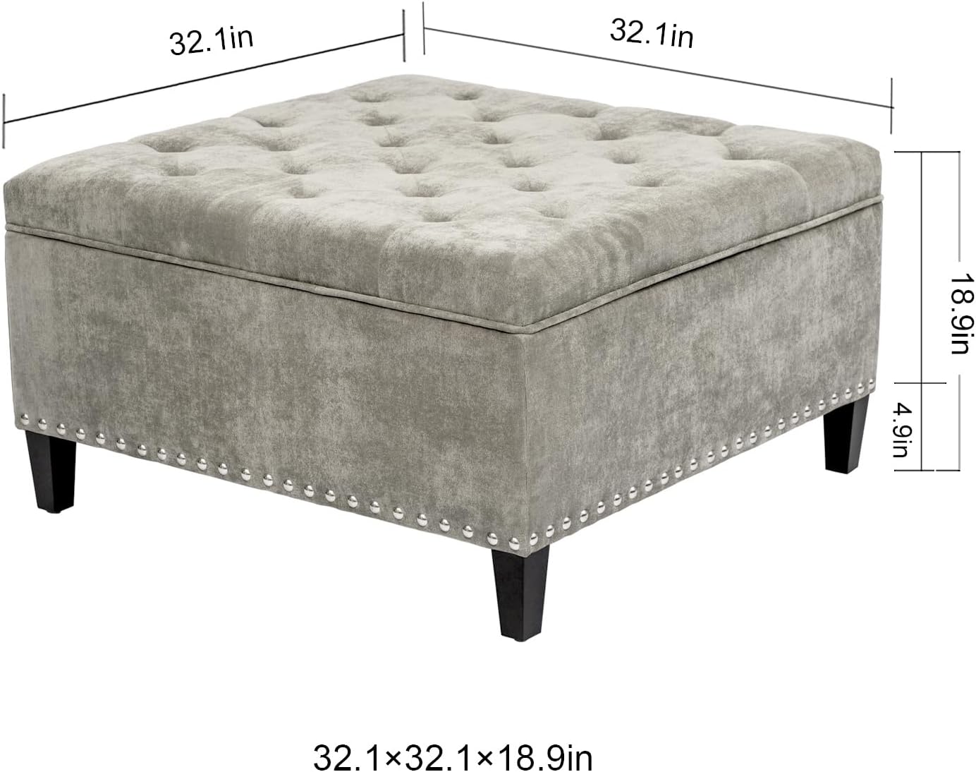 Storage Ottoman with Wood Legs for Living Room (Black Gray)