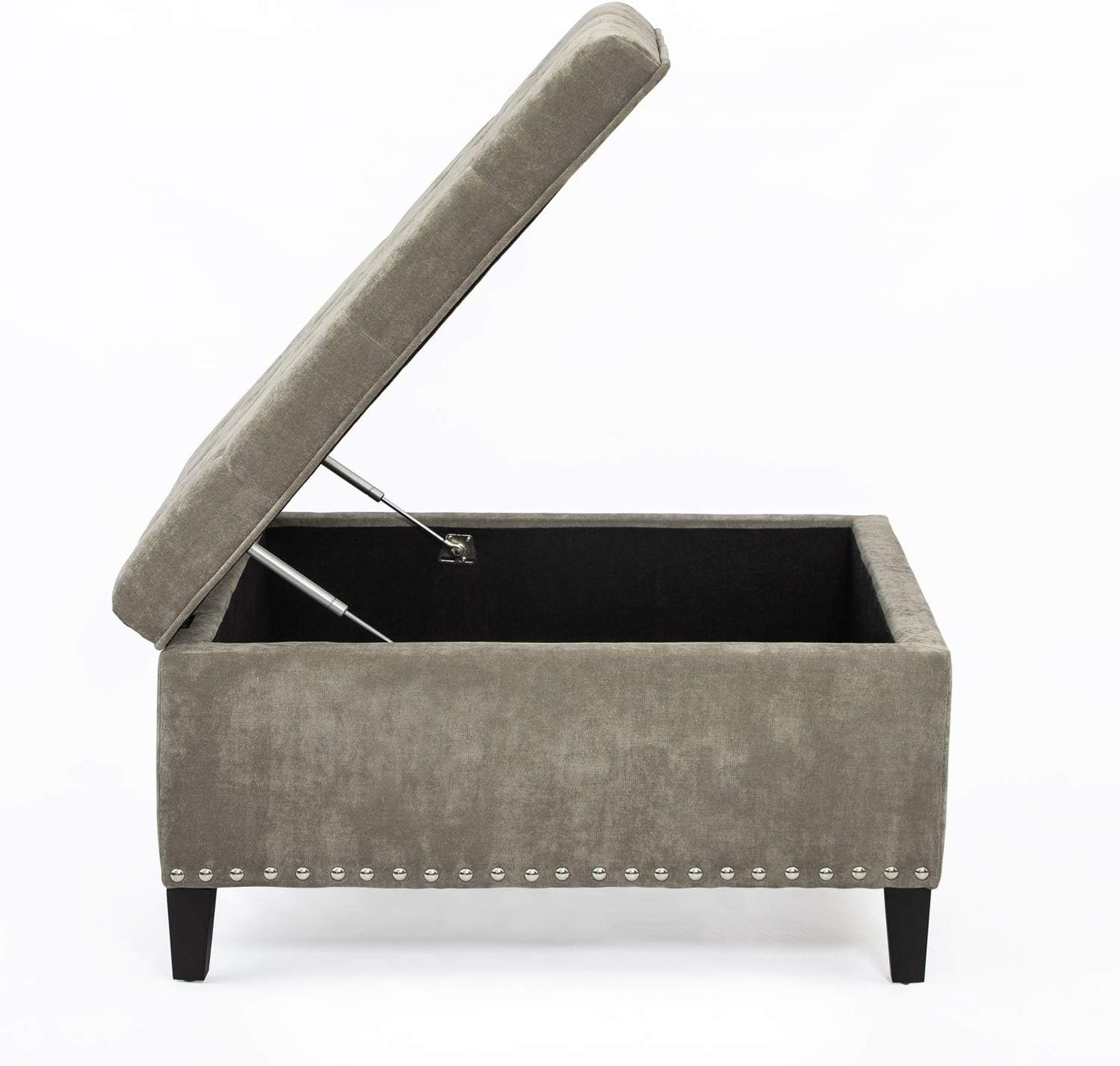 Storage Ottoman with Wood Legs for Living Room (Black Gray)
