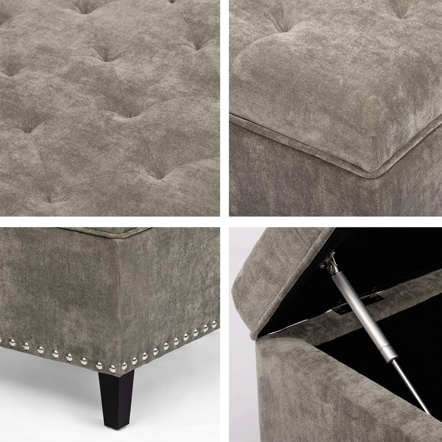 Storage Ottoman with Wood Legs for Living Room (Black Gray)